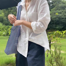 上衣防晒夏白色衬衫女长袖薄款衬衣天丝宽松棉麻法式亚麻外搭韩版