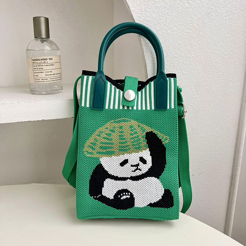 Bolsa de mochila, nicho de diseño, lindo bolso de teléfono móvil, gato de dibujos animados bolso de punto, bolso de mano, mini bolso de hombro de punto