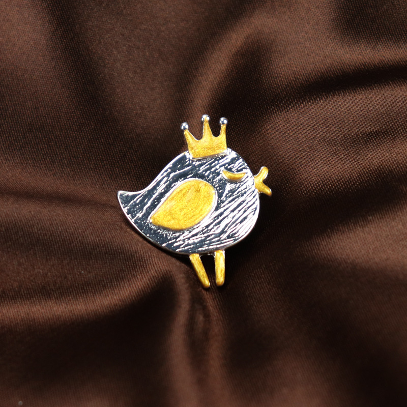 Japanese Designer Crown Chick Bird Brooch Pin Silver Base Not Blue_voghion.com