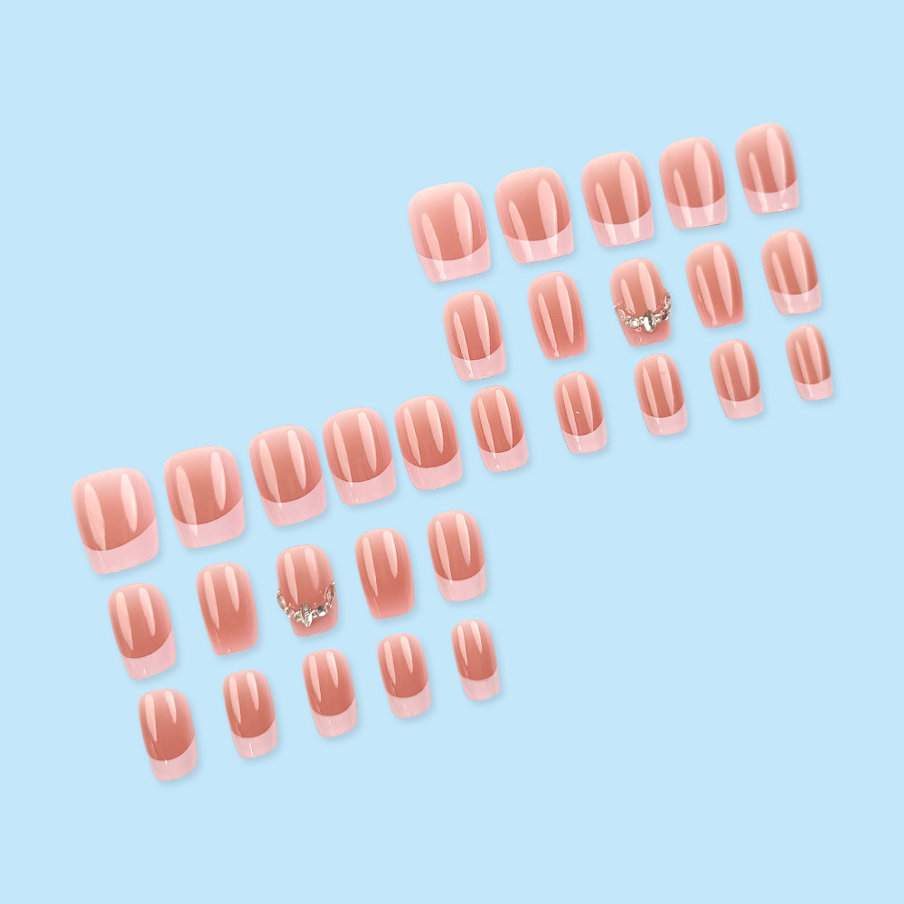 30 piezas de uñas de manicura francesa dulce, el temperamento es blanco, parche de uñas desmontable, uñas de diamantes de gran venta