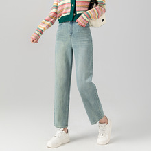 郑州女裤牛仔裤女直筒裤窄版高腰深色百搭棉弹牛仔九分裤立体裁剪