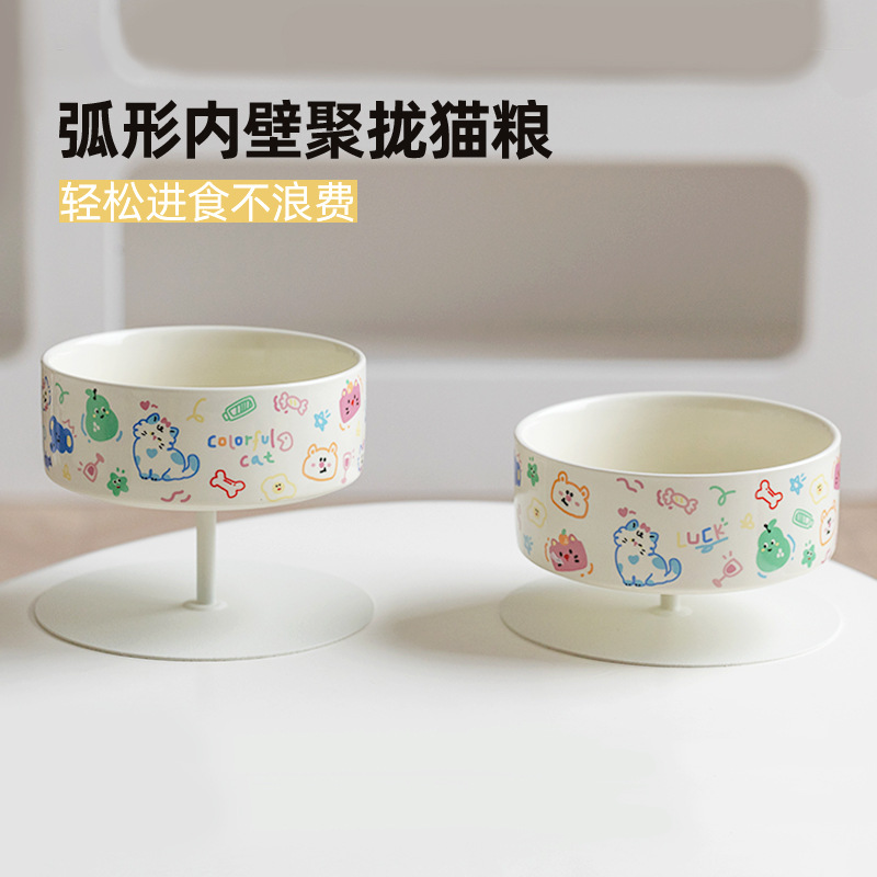 Cerámica alta pierna para gatos cuello de protección de altura anti-derrumbe tazón de grano para beber tazón de graffiti tazón para perros y gatos artículos para mascotas