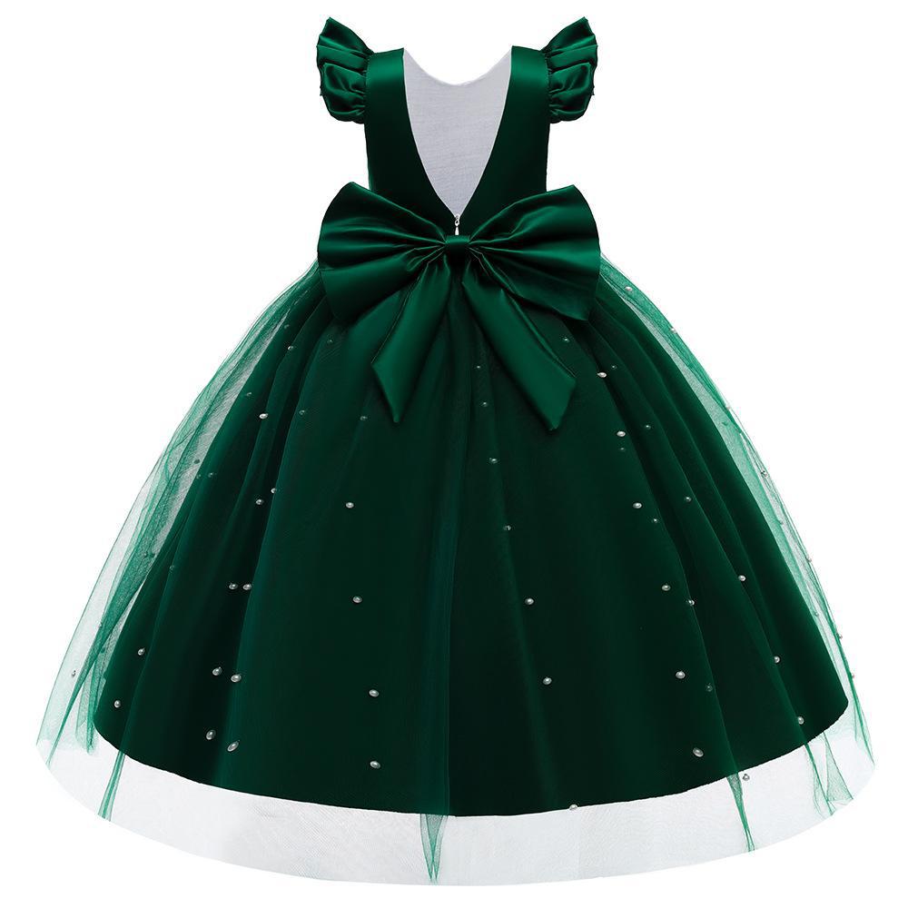 Nuevo vestido largo sin mangas hecho a mano perla vestido de noche ropa de rendimiento vestido de princesa vestido de los niños