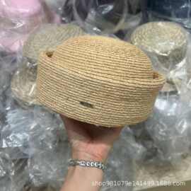 高品质拉菲草编药盒帽女春夏新瓜皮帽空姐帽韩版日系氛围贝雷帽潮