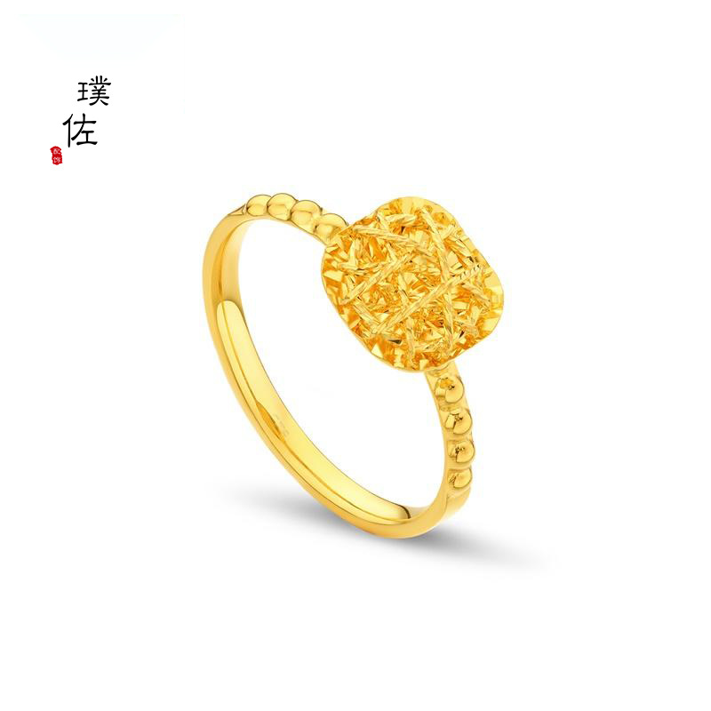 金店同款古法沙金精緻花絲小方糖戒指繞線閃耀活口戒指送女友
