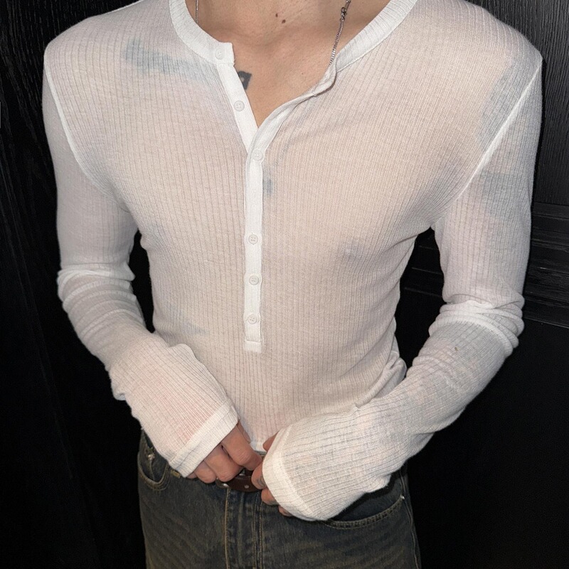 Light and breathable sunscreen blouse long sleeve T-shirt men's ice silk summer light cooked casual Henry collar foreign trade cross-border wholesale