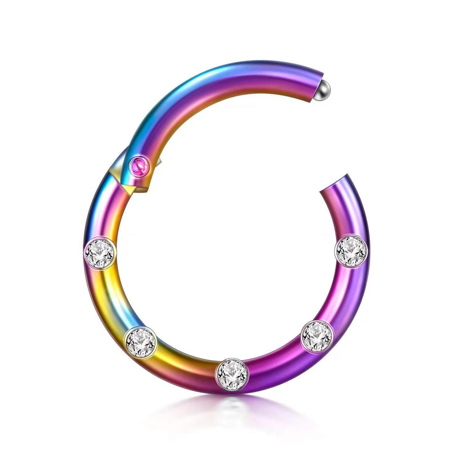 Stainless Steel Material Round Pattern Unisex Gender Plating, Inlay Design Streetwear Round Stainless Steel Plating Inlay Zircon Nose Ring