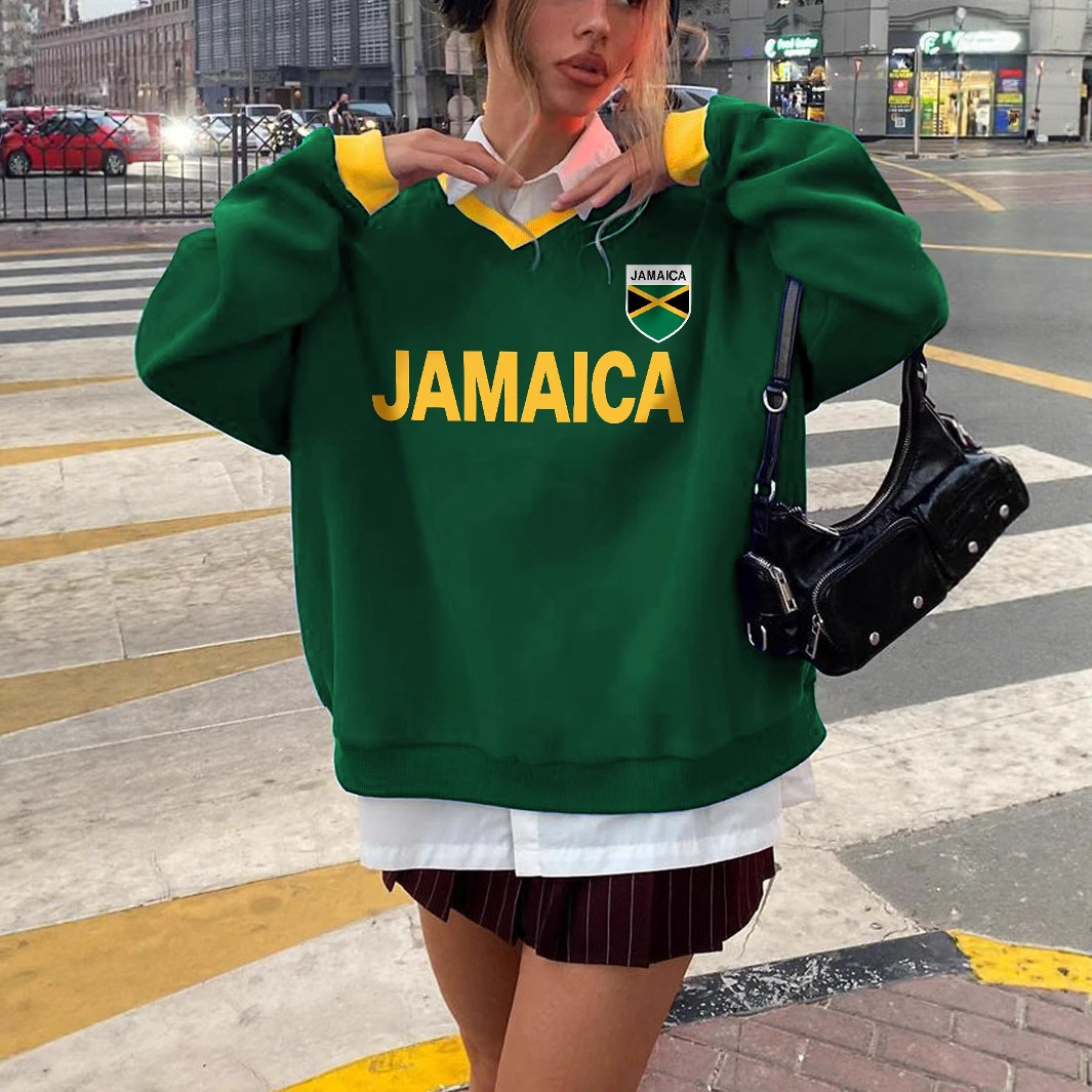 Felpa girocollo verde scuro autunno inverno stile americano con lettere di nicchia, slim e larga, da donna, stampa 3D_voghion.com