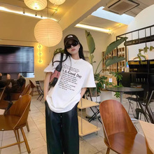 纯棉 韩国东大门夏季新款洋气英文字母印花圆领宽松显瘦短袖T恤女