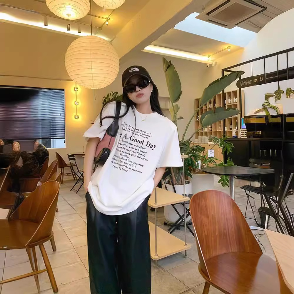 纯棉 韩国东大门夏季新款洋气英文字母印花圆领宽松显瘦短袖T恤女