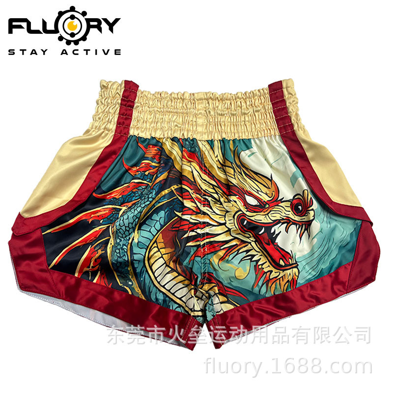 FLUORY Fire Base Muay Thai Shorts Sanda Fighting Fighting Training Competition Children Adult Pants Pants Dragon Year