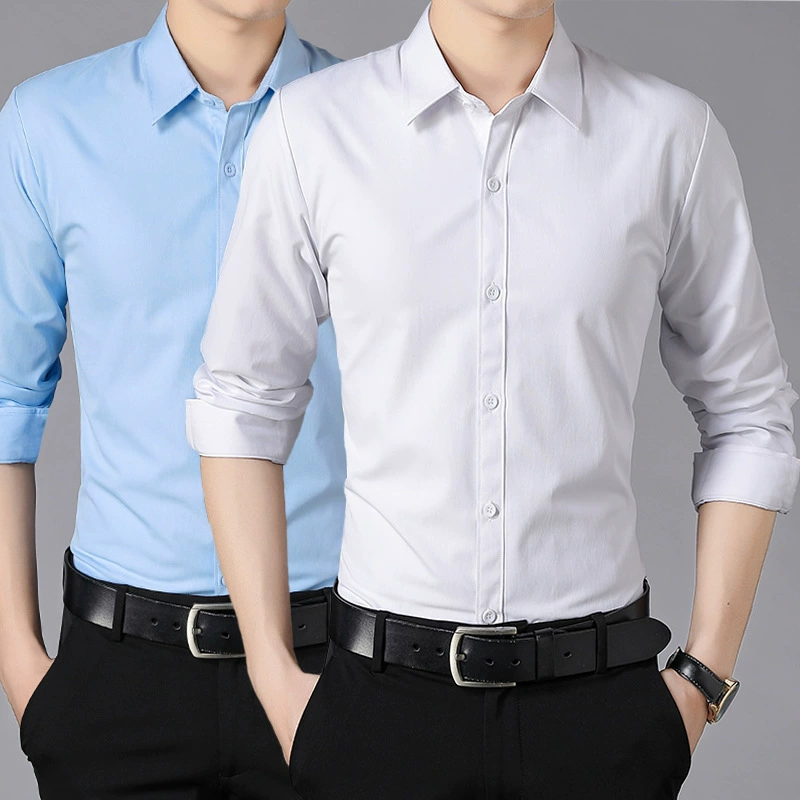 Белая рубашка Мужское Деловое платье с длинными рукавами Костюм без глажки Профессиональный Свадебный Лучший мужской костюм Весна и осень Тонкая рубашка больших размеров