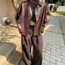 “韩女欧尼”2025新款油蜡绵羊皮真皮皮衣外套短款风衣女复古外套