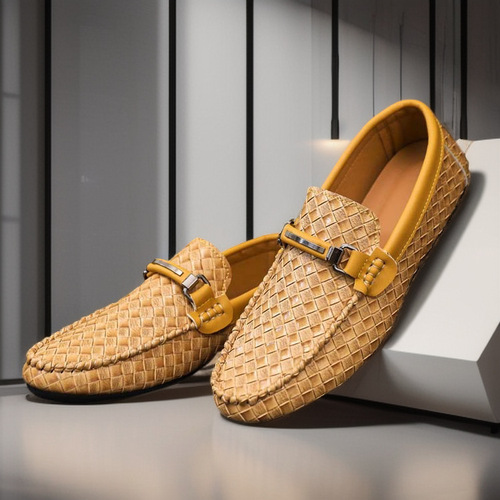 Men's Large Size Moccasin Shoes, Autumn, Black, Casual Slip-On Work Shoes