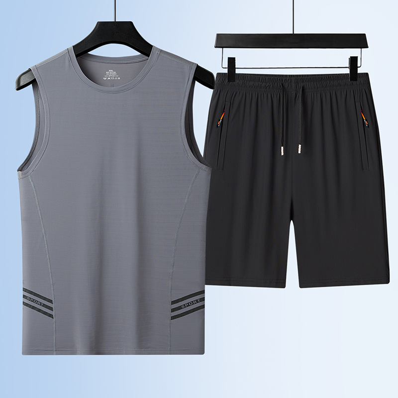 Verano chaleco de seda de hielo hombre sin mangas rápidamente secado camiseta de fitness correr engordado grande hombre gordo juego de deportes casuales