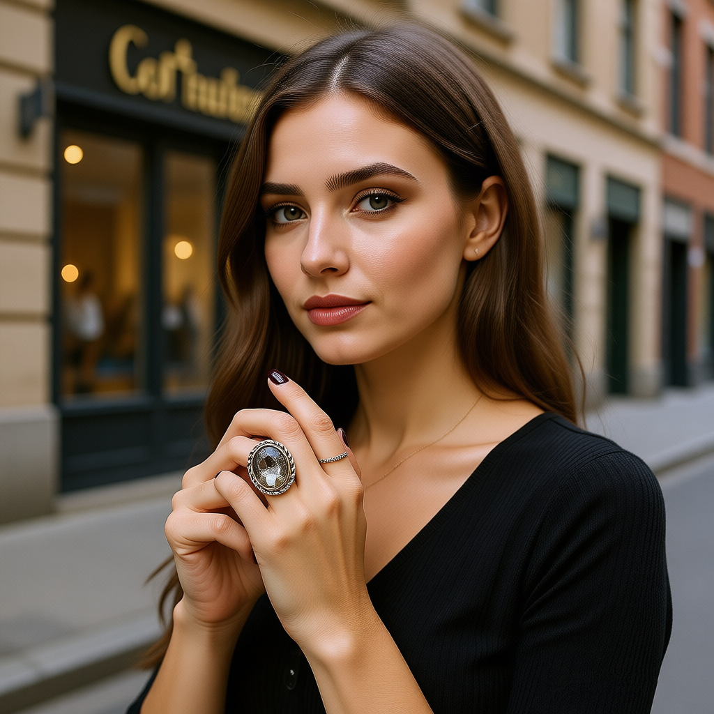 ZA秋冬新款复古椭圆水晶古金古银双拼色开口戒指欧美小众做旧指环