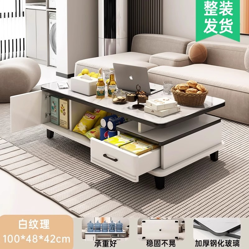 Mesa de té sala de estar pequeña casa de vidrio temperado mesa de té simple y moderna 2024 nuevo balcón de lujo pequeño mesa de té