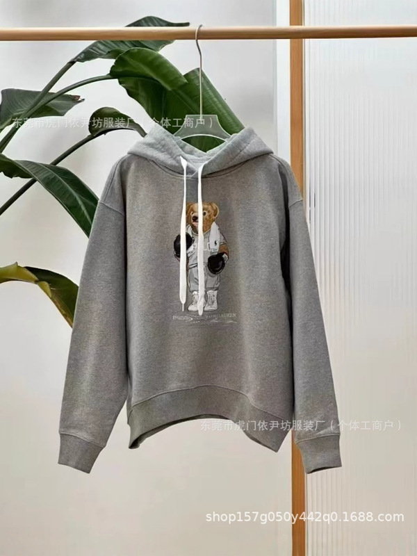 25RL秋冬新款卡通拳击小熊印花连帽长袖卫衣宽松版帽衫|undefined