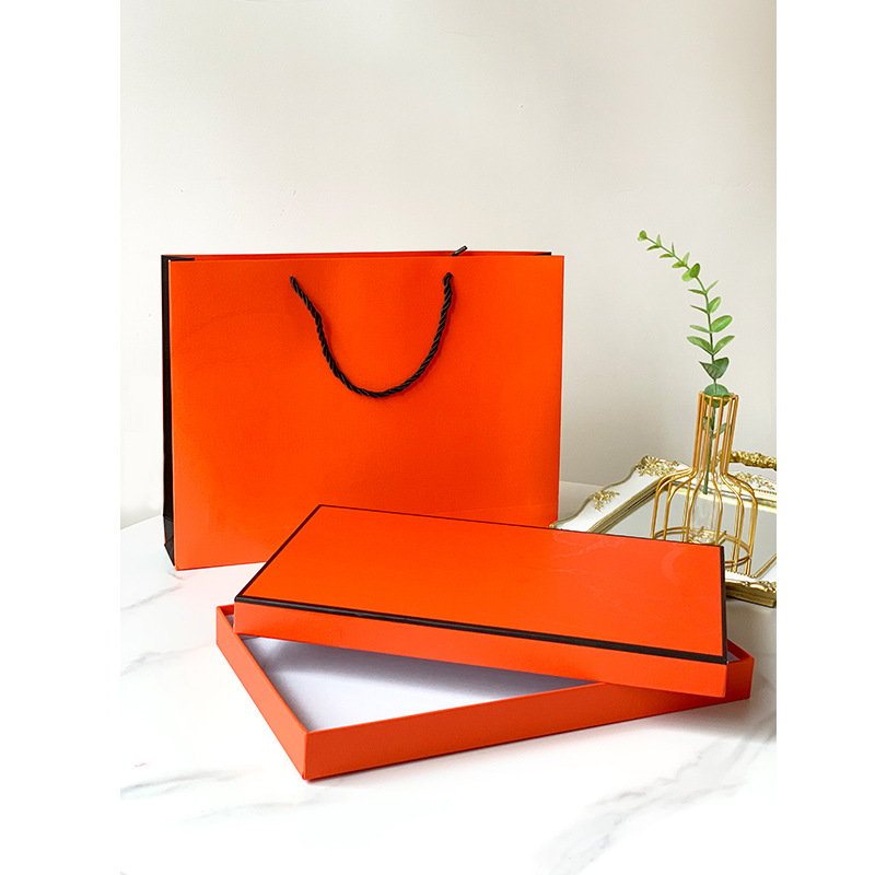 围巾礼盒送礼包装盒丝巾礼品盒天地盖高档橙色链条手提袋送礼现货