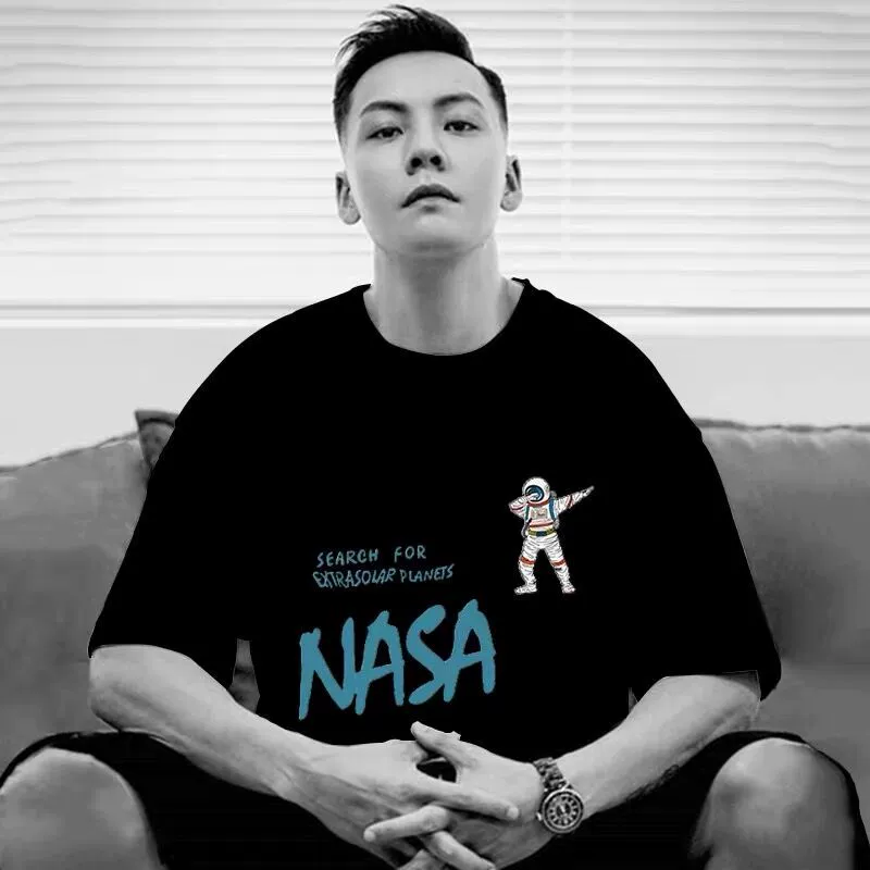 Футболка с коротким рукавом (NASA) — летный хлопок-шелк смесь, комфортная для тела, размеры M–4XL