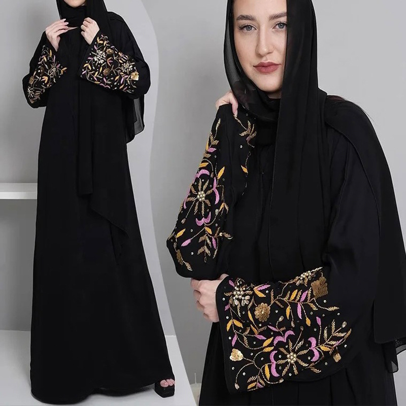 F415 Foreign Trade Middle East Dubai Women's Clothing Embroidered Floral Elegant Cardigan Loose Robe In Stock_ecoleips.com