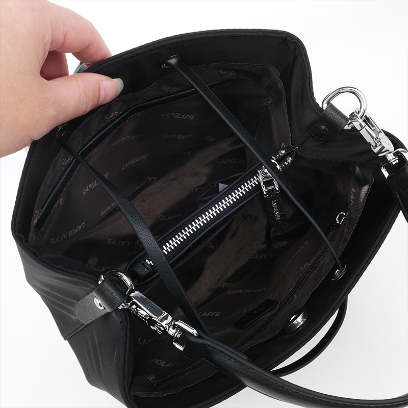 Mujeres cuerdas cubo bolsos casuales bolsos de mochila de ultrafibra negros europeos y estadounidenses sensación cool neutral LP7242#