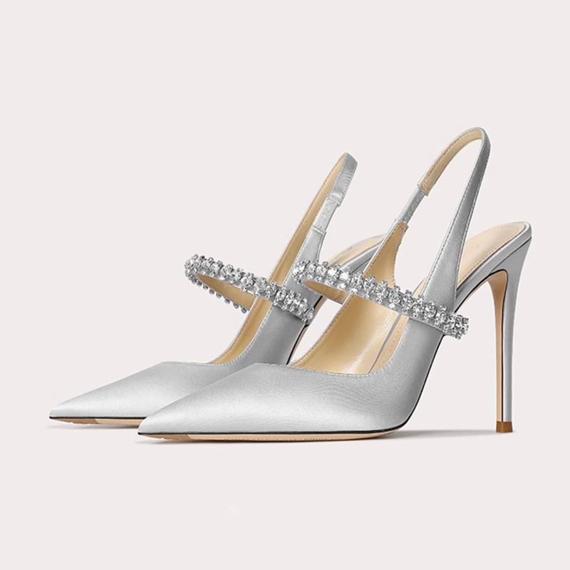 Size 32-45 One-Strap Closed-Toe Sandals for Women with Rhinestones, 2026 New Style, Thin Heel, Pointed Toe, Genuine Leather High Heels, Women's Single Shoes