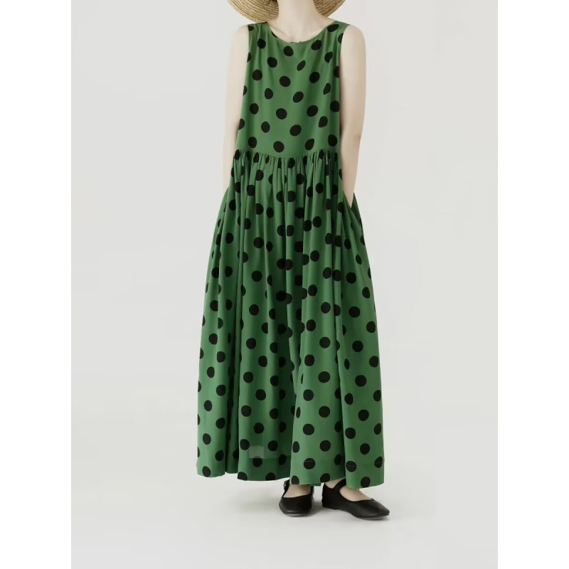 Polka Dot Round Neck Sleeveless dress Women Mid-Length Quality Vaca Dress for Women