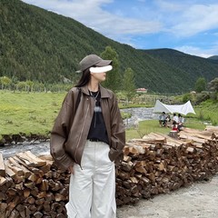 【オリジナル品質裏】機関車革服ジャケット春秋タイプの女性の新しいアメリカのレトロな上着のコート幅
