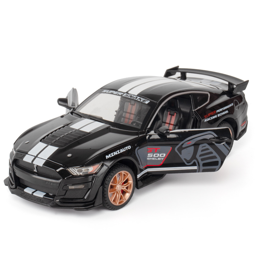Modelo de Auto de Aleación Ford Mustang GT500 a Escala 1:24 con Sonido y Luz, Dirección con Retroceso, Puertas Abribles, Artículo Decorativo, Juguete para Niños