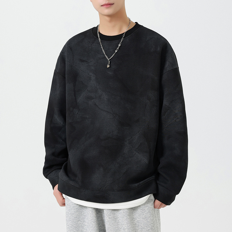 Heavy Men's Sweatshirt Spring and Autumn New Fashionable Brand Tie-Dye Old Men's Top Youth Loose Fake Two-piece Jacket for Men