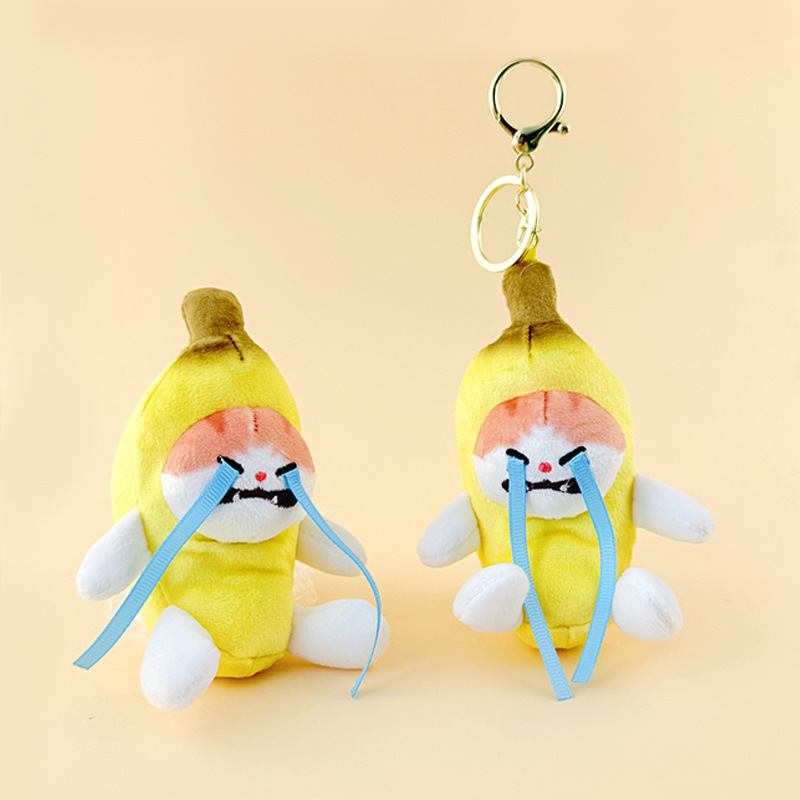 Authentic Cute and Sad Banana Plush Doll Pendant Sound-Making Small Toy Bag Charm Cartoon Keychain Wholesale
