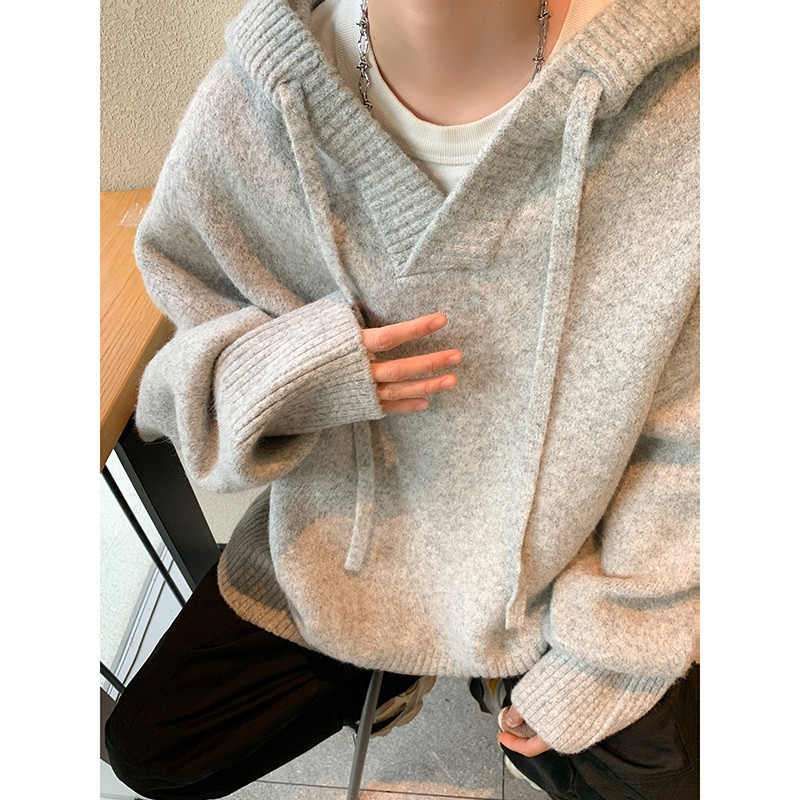 Pesado otoño y invierno gorra para hombres y mujeres retro americano jersey suave glutinoso relajado suéter con capuchina gruesa casual