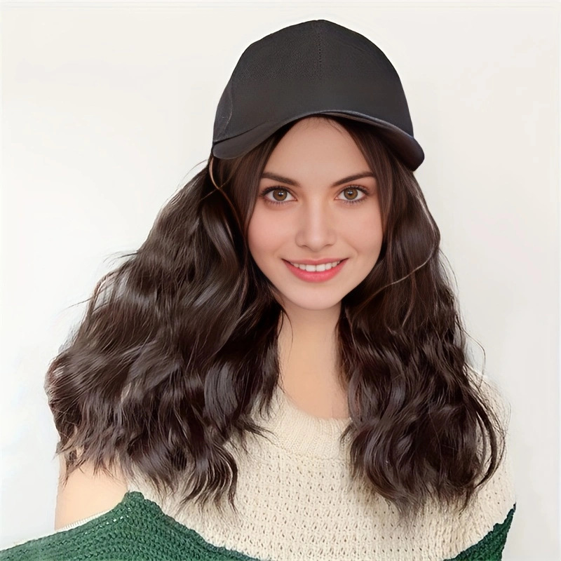 Pinduoduo wig female baseball cap long hair wool curls one piece highlight dyed simulation hair full head cover_voghion.com