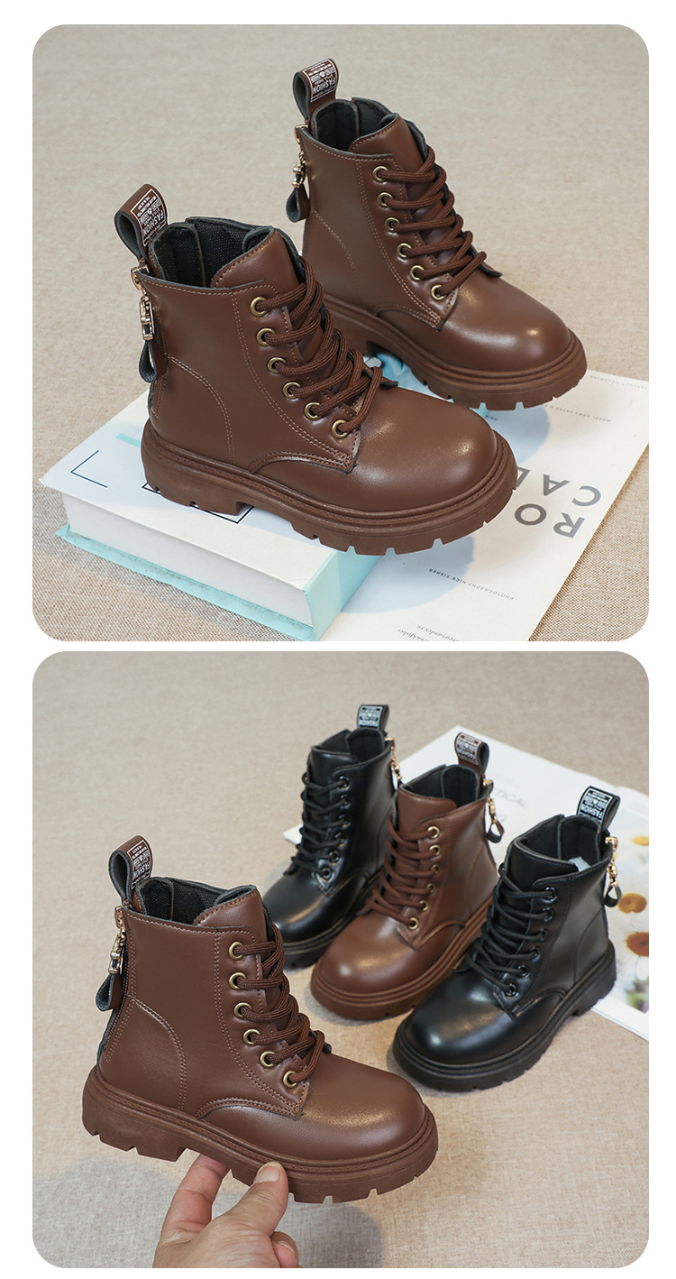 2024 Autumn/Winter New Children's Martin Single Boys' Velvet Short Warm Girls' Soft Bottom Leather Boots_voghion.com