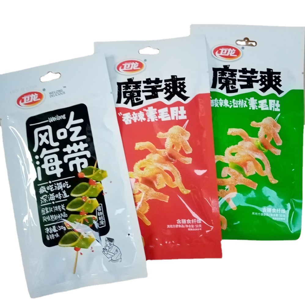 卫龙辣条魔芋爽50g香辣酸辣味素毛肚/风吃海带 零食批发 整箱60袋