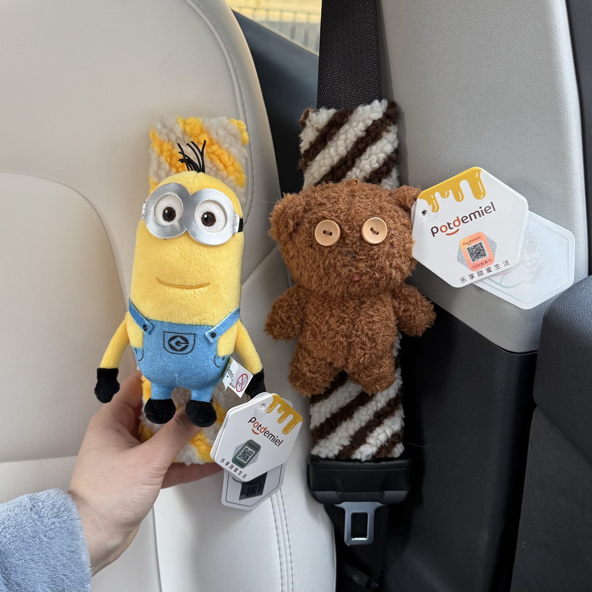 Authentic Minion Tim Bear Car Seat Belt Shoulder Cover Cute Car Decoration Car Couple Decoration