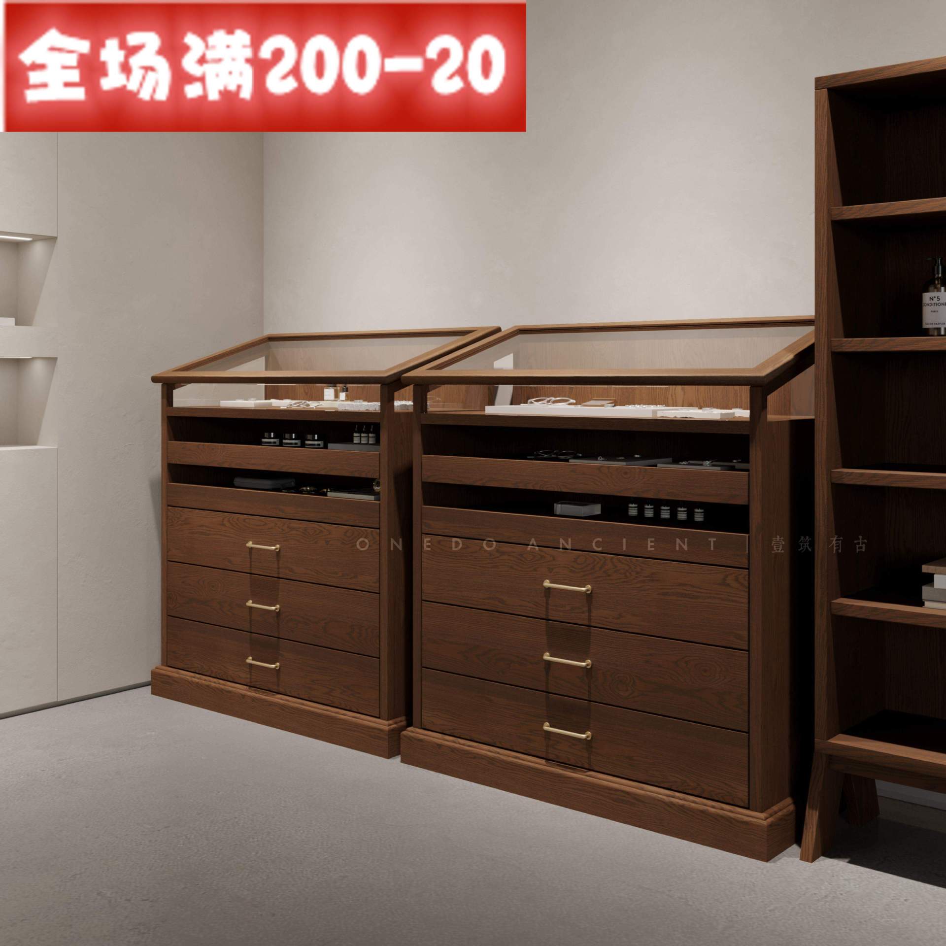 时尚中古柜多层柜玻璃展柜饰品店银饰店靠墙多功能网红拍照展示柜