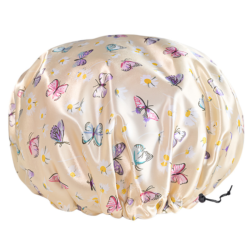 Double Layer Shower Cap Women's Waterproof Bath Household Kitchen Anti-oil Smoke Headset Hair Mask Special Adult Bath Hat New Style