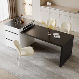 WT9P可伸缩岛台餐桌一体现代简约岩板饭桌厨房中岛台圆弧形家
