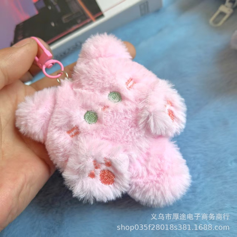 新款卡通长尾巴猫毛绒公仔钥匙扣玩偶包包挂件领结帕恰狗书包挂饰|undefined