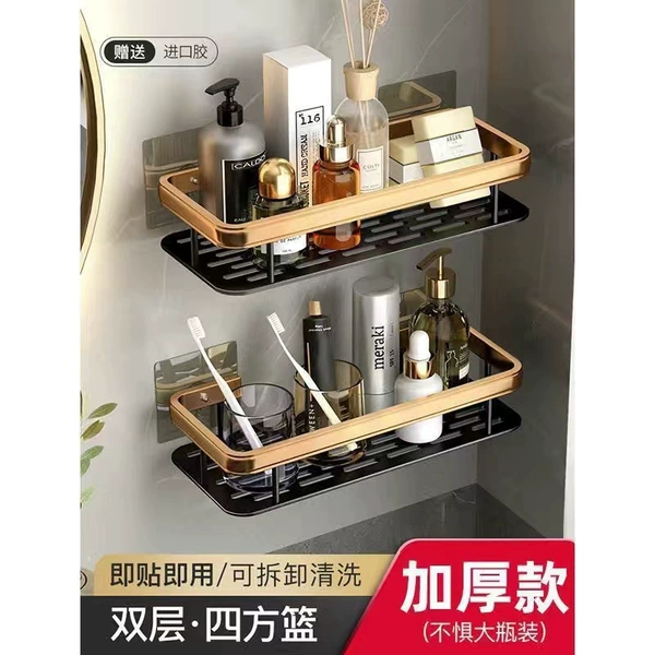 No punching black gold widened rectangular storage rack (double layer)