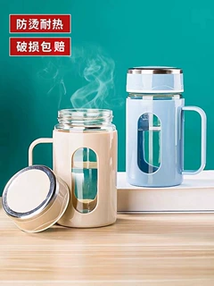 玻璃水杯男女新款500ml杯子带盖耐高温高颜值网红防摔茶杯办公室