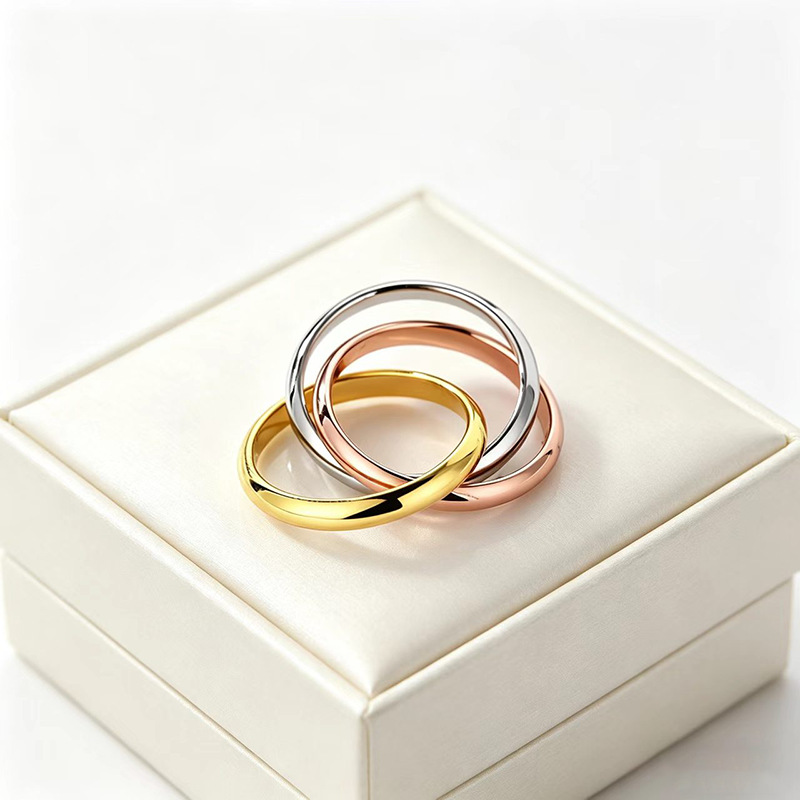 Üç rəngli titan polad cütlük üzüyü, kişi və qadın üçün