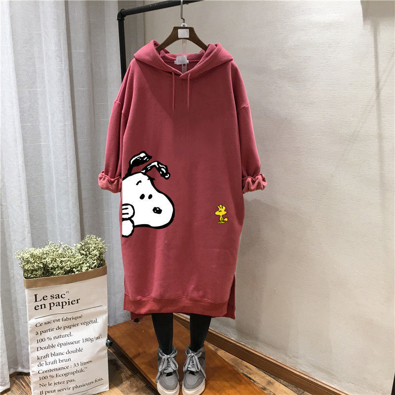 Wei Yi extra large size 300 Jin loose long women's new Korean version of velvet lazy wind loose hooded dress tide