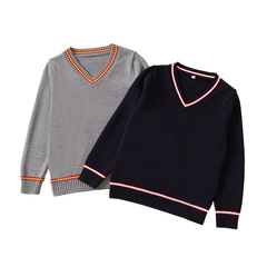 2024新款春秋兒童毛衣 韓版雞心領長袖針織衫 校服外套純棉毛衣