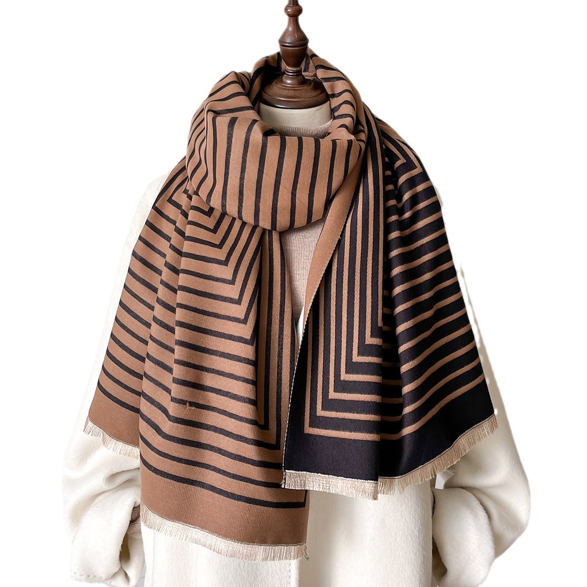 2024 bufandas coreanas de cachemira con rayas geométricas contrastantes, bufandas calientes de alta calidad de invierno, bufandas frías más gruesas