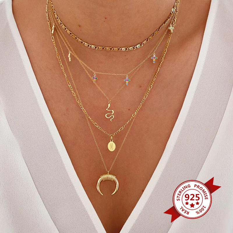 European and American style s925 silver snake-shaped necklace