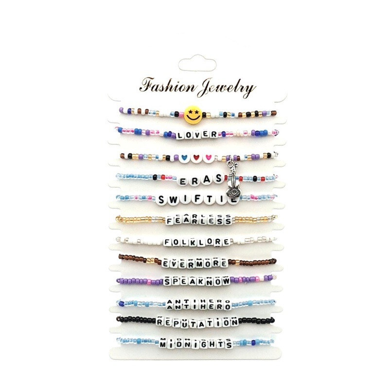 12-Piece Taylor Friendship Bracelet Set Singer Music Inspiration Album Bracelet Fashion Male and Female Student Rice Beads
