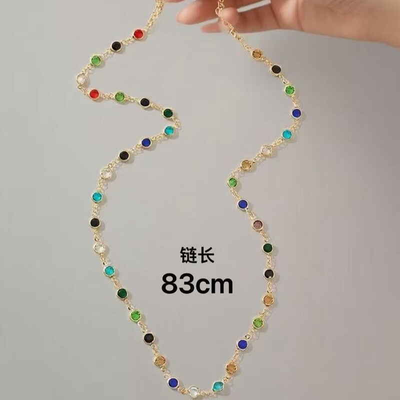欧美热销圆形玻璃长款y字项链 diy短款手链锁骨链时尚保色链条|undefined